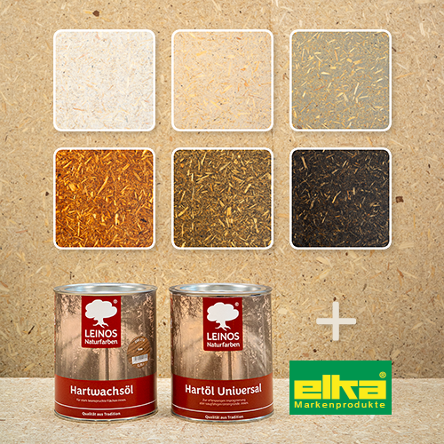Musterabbildungen von esb-Platten, die mit LEINOS Hartwachsöl und Hartöl Universal bearbeitet wurden.
