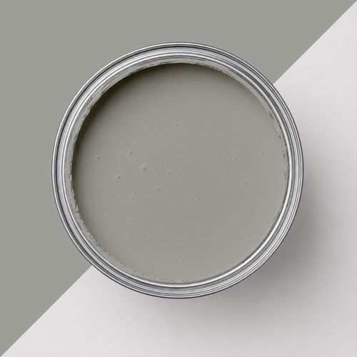 Geöffnete Farbdose mit Farbe "Aschgrau"