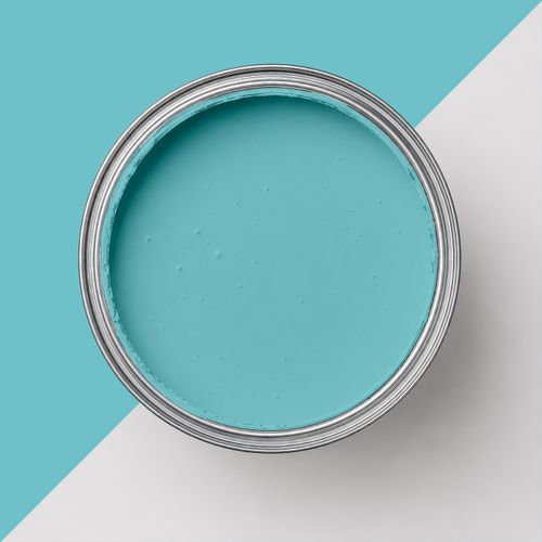 Geöffnete Farbdose mit Farbe "Lagune"