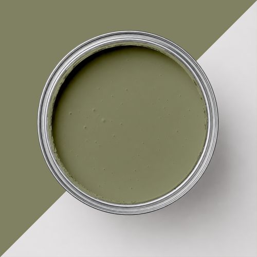 Geöffnete Farbdose mit Farbe "Moosgrün"