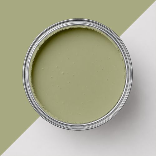 Geöffnete Farbdose mit Farbe "Olivenblatt"