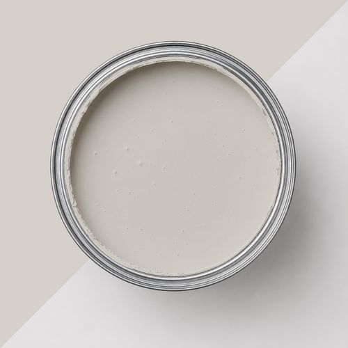 Geöffnete Farbdose mit Farbe "Perlgrau"