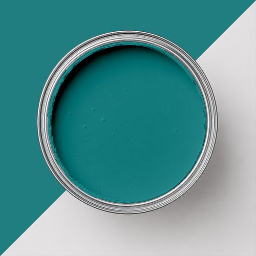 Geöffnete Farbdose mit Farbe "Petrol"
