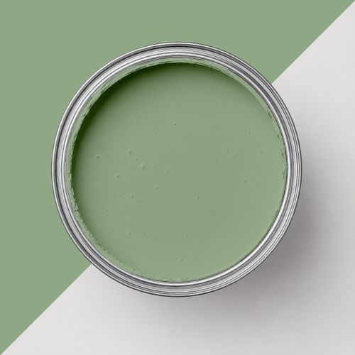 Geöffnete Farbdose mit Farbe "Salbeigrün"