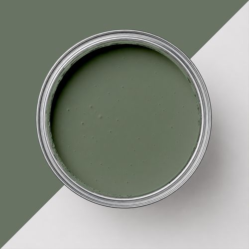 Geöffnete Farbdose mit Farbe "Tannengrün"
