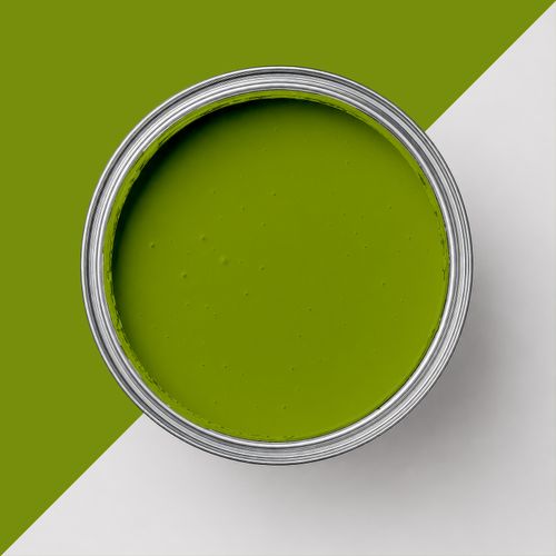 Geöffnete Farbdose mit Farbe "Waldgrün"